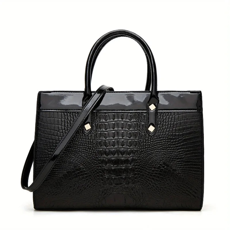Pu Leather Crocodile Pattern Women's Fashion Bag Set Shoulder Bag Larger Capacity Tote with Multiple Compartments Crossbody Handbag Clutch Purse-6