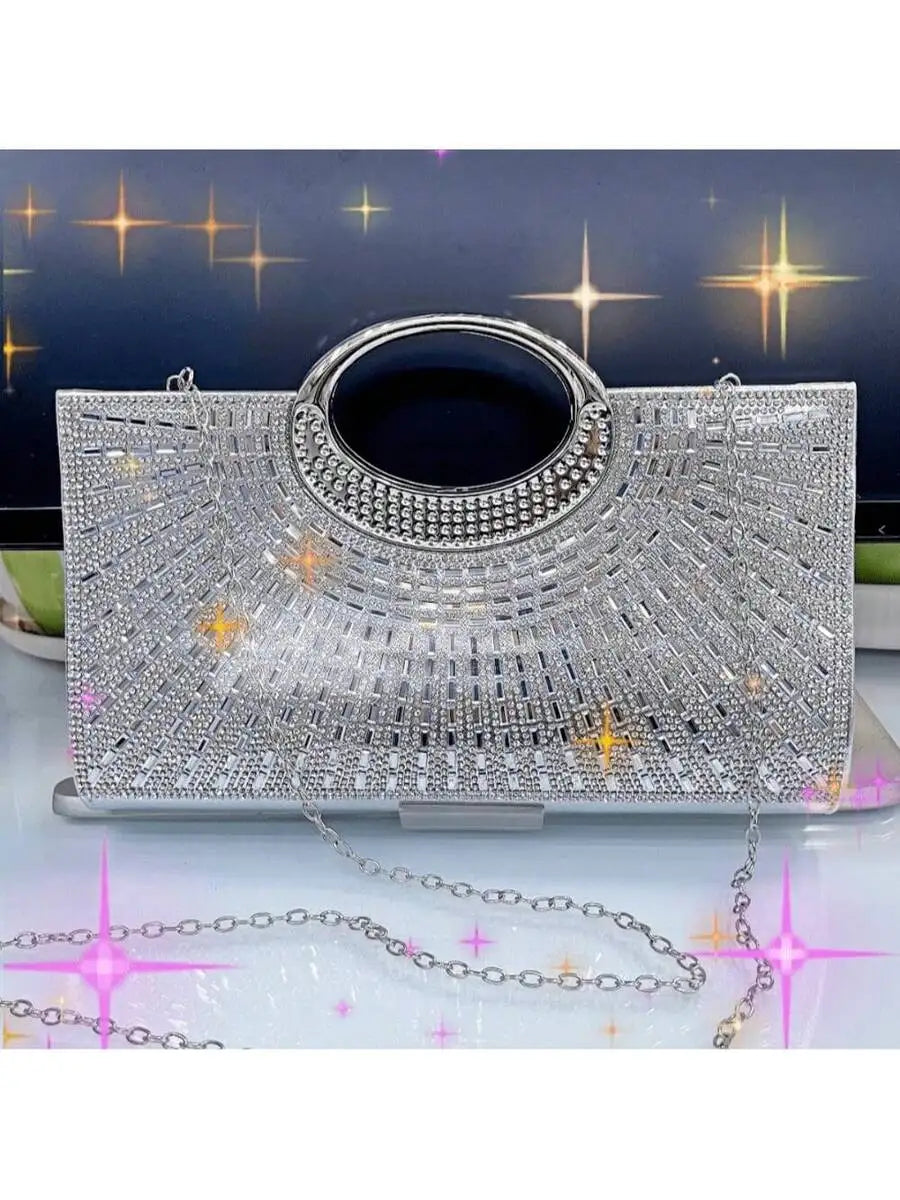Rhinestone Clutch Bag With Chain Strap For Evening Party Dinner