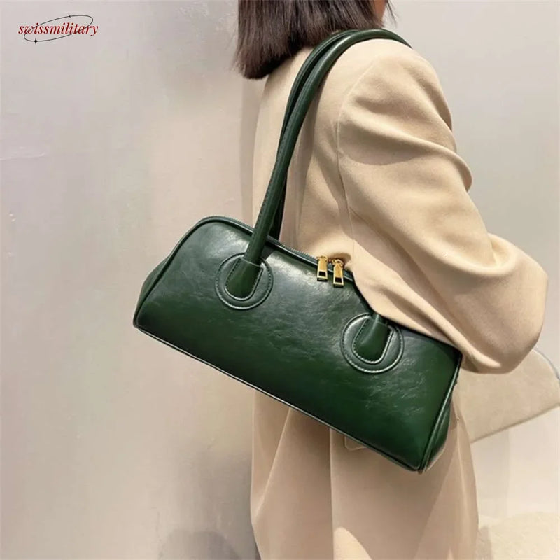 2025 New Boston Pillow Tote Women Real Leather Retro Bowling Bag Designer Handbag Large Capacity Crossbody Bags #54-16