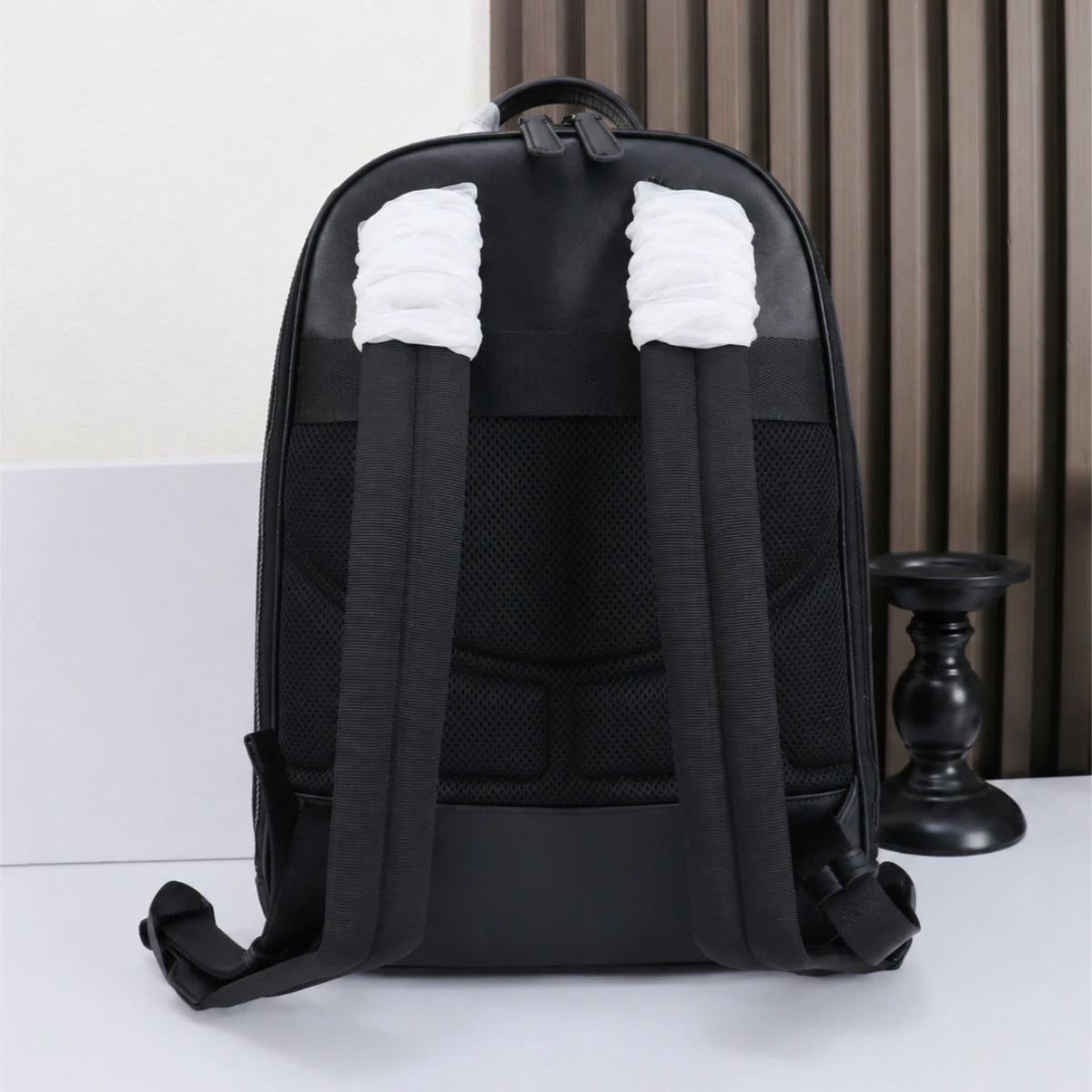 Luxury Designer Men Medium Backpack Genuine Leather 14 Laptop Bag Woven Texture Travel Rucksack Business Daypack Classic Black-2
