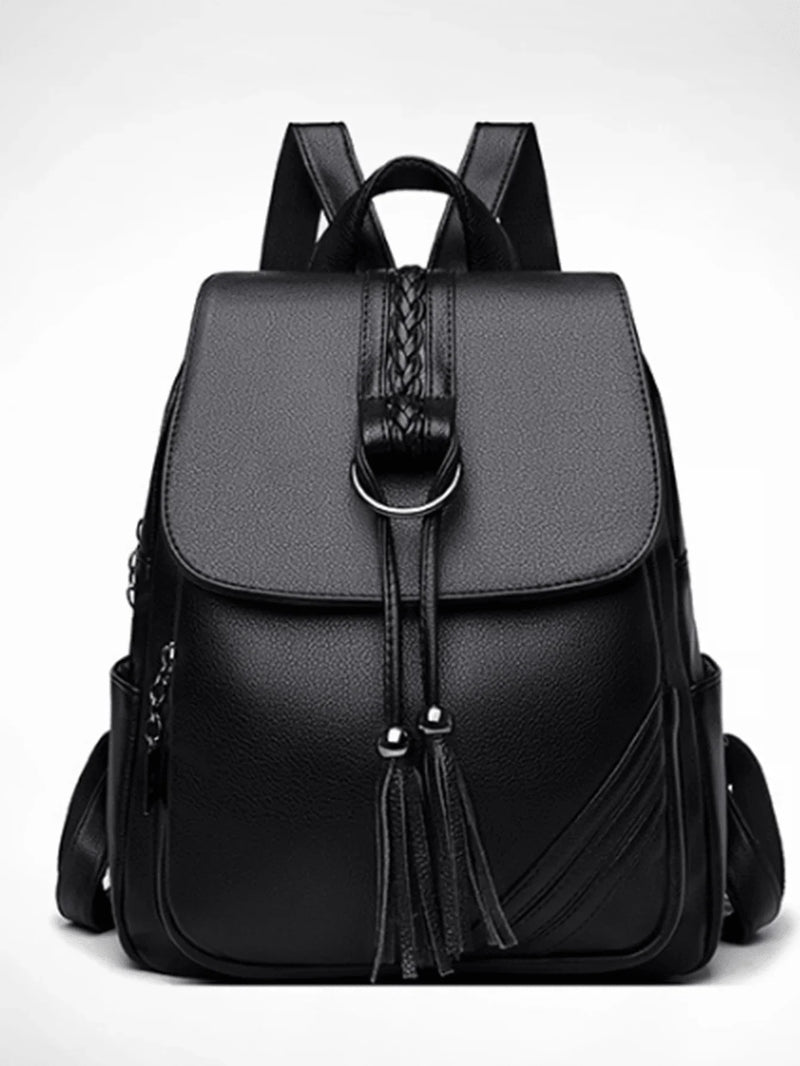Elegant Faux Leather Womens Backpack With Tassel And Braided Detail-1
