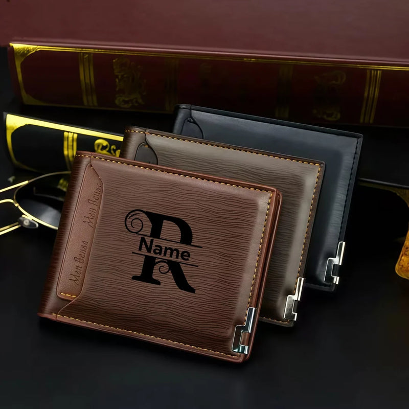 Personalized Wallet for Men Custom Wallets for Men Engraved Letter Name Leather Wallet Bifold Custom Gifts for Dad/Husband-1