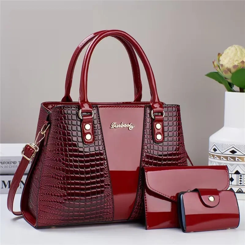 3pcs Set PU Crocodile Embossed Women'S Bag Set, Lightweight Women'S Shoulder Bag, Crossbody Bag, Large Capacity Women'S Handbag-11