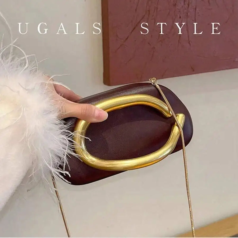 Burgundy PU Leather Clutch With Gold Tone Hardware Chain Strap Evening Bag For Party Wedding-3