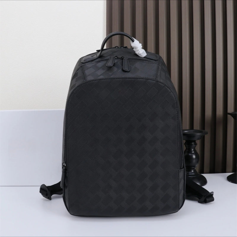 Luxury Designer Men Medium Backpack Genuine Leather 14 Laptop Bag Woven Texture Travel Rucksack Business Daypack Classic Black-14