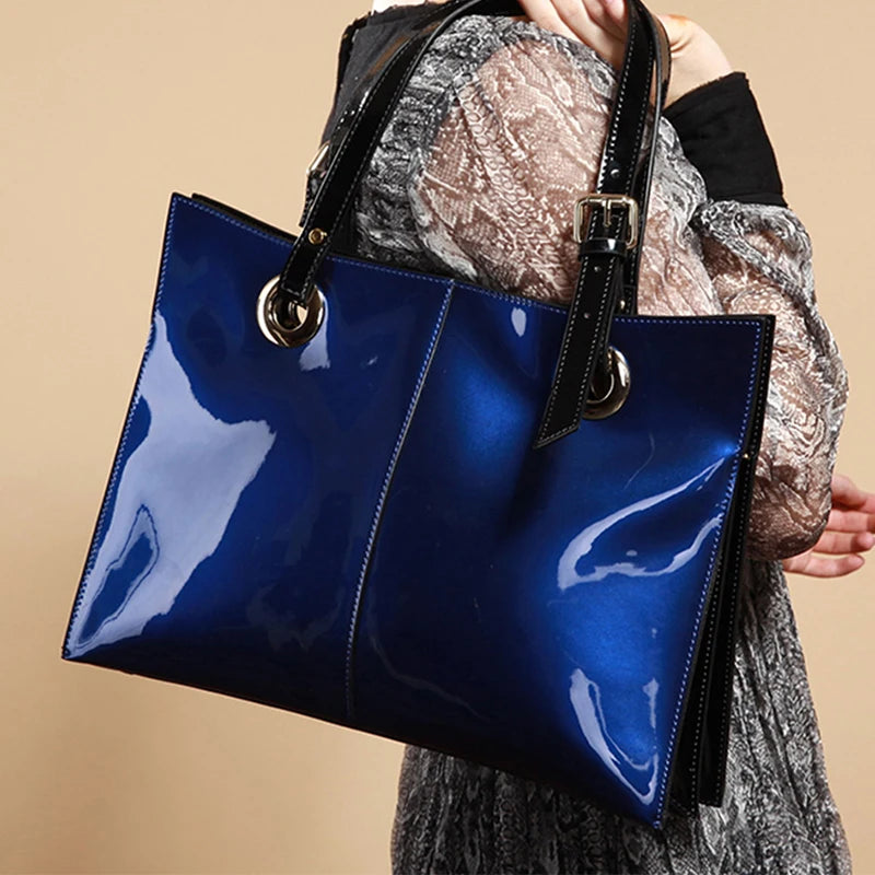 Patent Leather Handbags for Women,Designer, Luxury Tote Bag Large Capacity,Business Vintage Shiny Underarm Purses Shoulder Bags-13