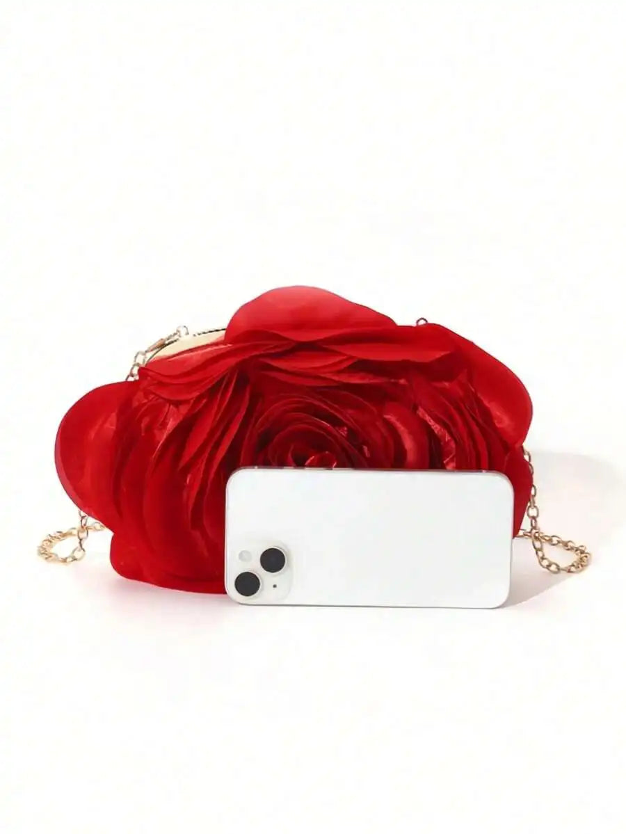 Red Flower Clutch Bag For Women Vintage Elegant Evening Party Wedding Bag-3