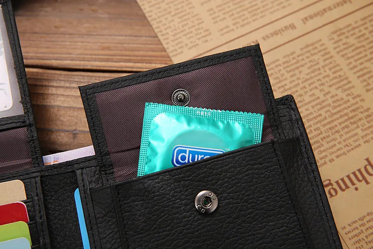 100% Genuine Leather Men Wallets Premium Product Real Cowhide Wallets for Man Short Black Walet Portefeuille Homme-38
