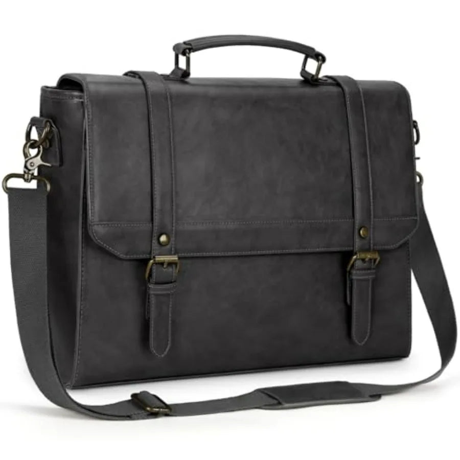 Messenger Bag for Men Vintage Leather Waterproof Laptop Briefcase Large Computer Laptop Bag Leather Satchel Bag Retro Shoulder-16