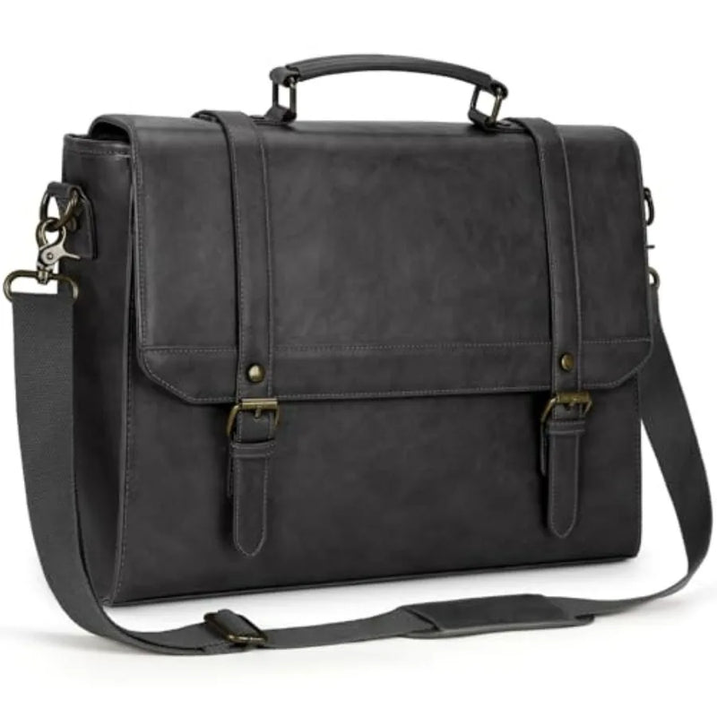 Messenger Bag for Men Vintage Leather Waterproof Laptop Briefcase Large Computer Laptop Bag Leather Satchel Bag Retro Shoulder-16