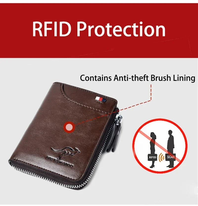 Flash sale Mens Wallet Leather Business Card Holder Zipper Purse Luxury Wallets for Men RFID Protection Purses Carteira Masculina Luxury-7
