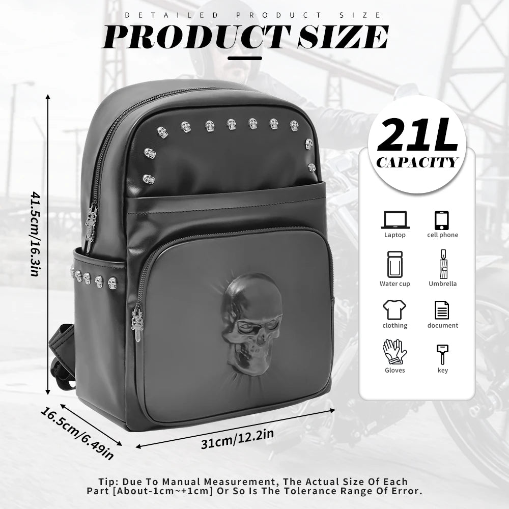 Motorcycles Accessories Bag 3D Skull PU Leather Bag Waterproof Men Women Motocycle Motorcycle Backpack Travel Bag Large PU leather-7