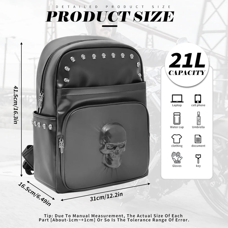 Motorcycles Accessories Bag 3D Skull PU Leather Bag Waterproof Men Women Motocycle Motorcycle Backpack Travel Bag Large PU leather-14