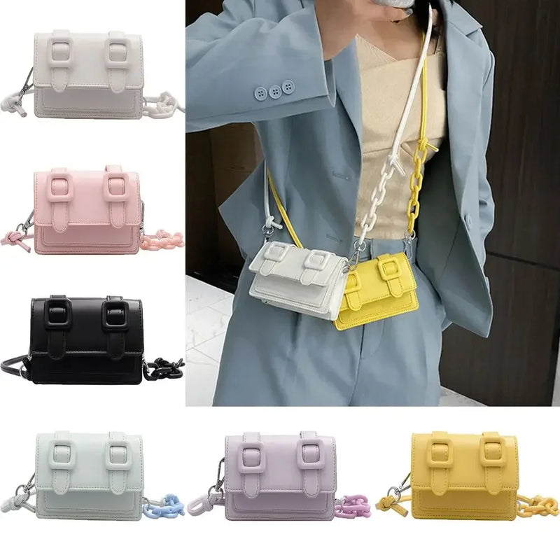 Women Girls Mini PU Leather Handbag, 2022 Summer Yellow Designer Chain Messenger Crossbody Bag-7