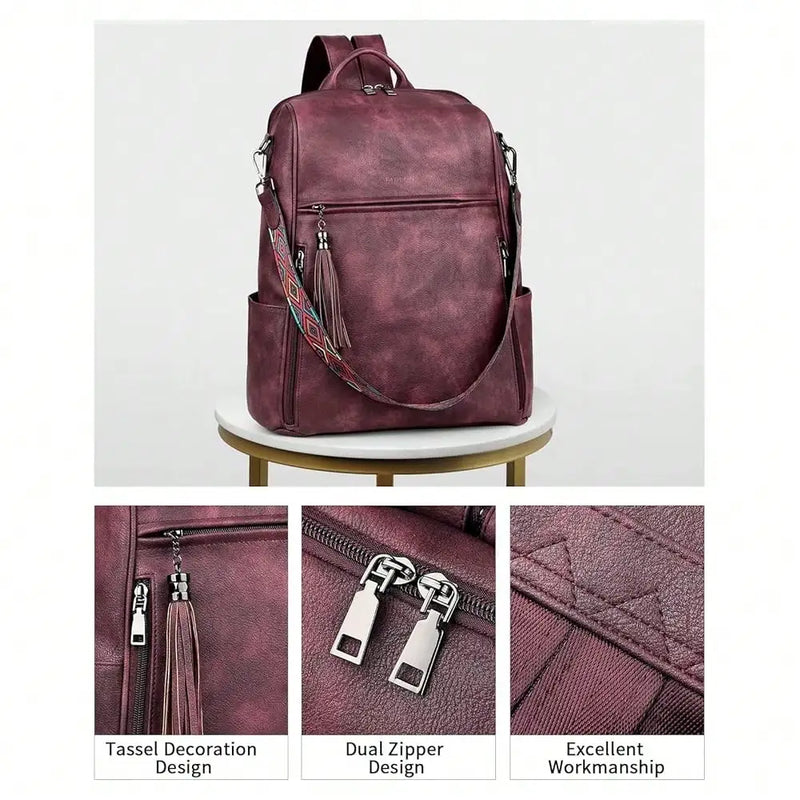 Leather Laptop Backpack For Women Designer 15.6 Inch PU Laptop Bag, Ladies Travel Computer Work Backpack Brown-5