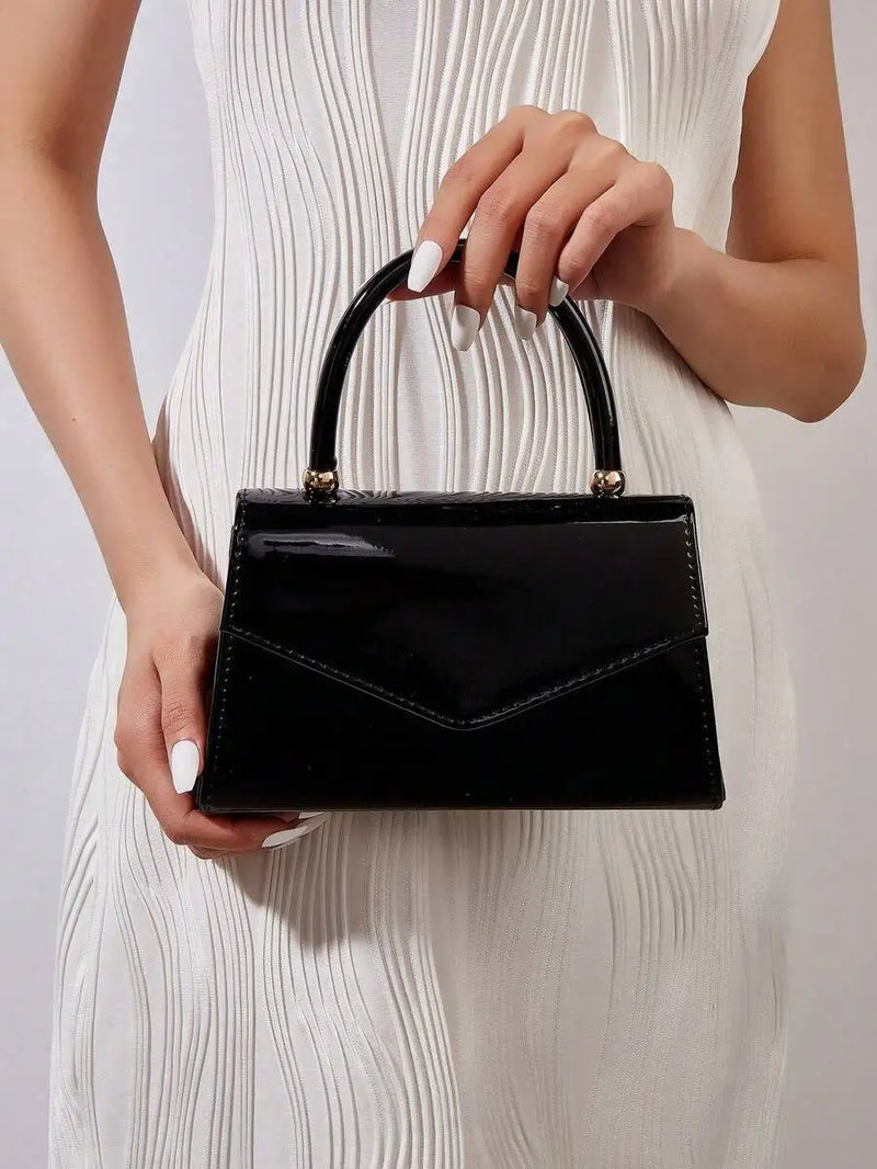 Womens Patent Leather Clutch Evening Bag With Chain Strap-5