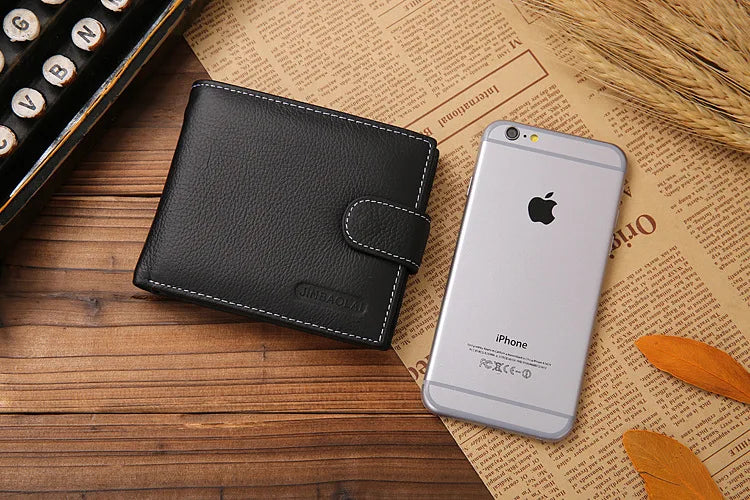 100% Genuine Leather Men Wallets Premium Product Real Cowhide Wallets for Man Short Black Walet Portefeuille Homme-10