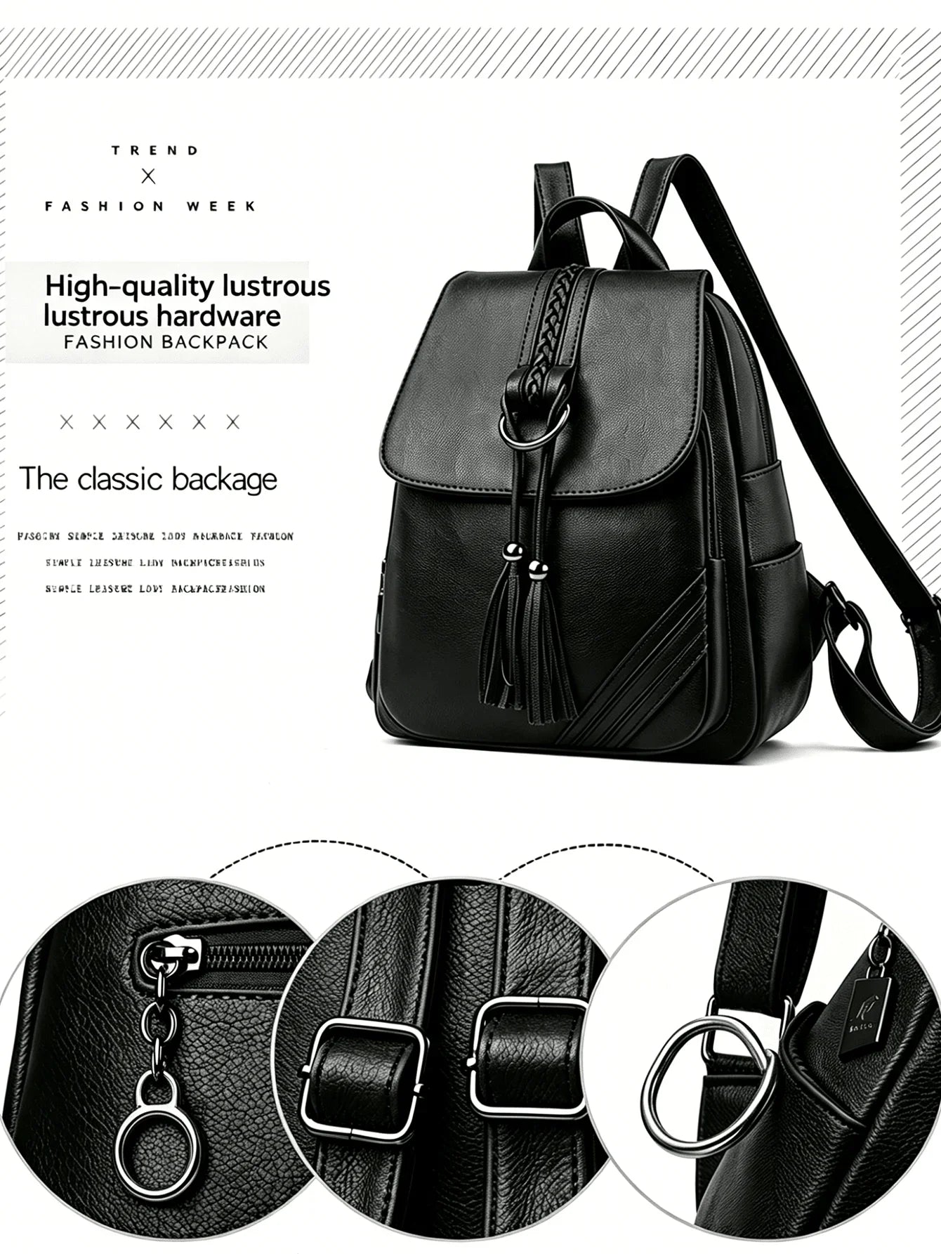 Elegant Faux Leather Womens Backpack With Tassel And Braided Detail-3