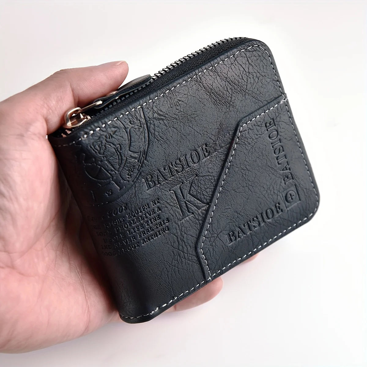 1pc faux Leather Wallet for Men - Premium Retro Letter Embossed Design, Multiple Credit Card Slots, Zipper Closure, Stylish Gift-1