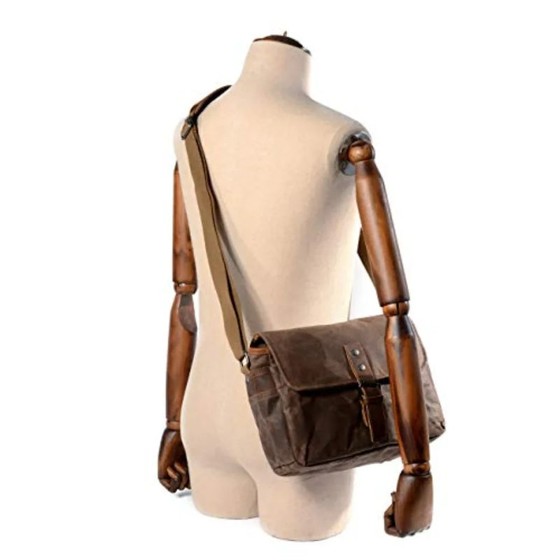 SLR Camera Bag, Waterproof Wax Canvas Bag Vintage Camera Case Messenger Bag with Interlayer Pad-13