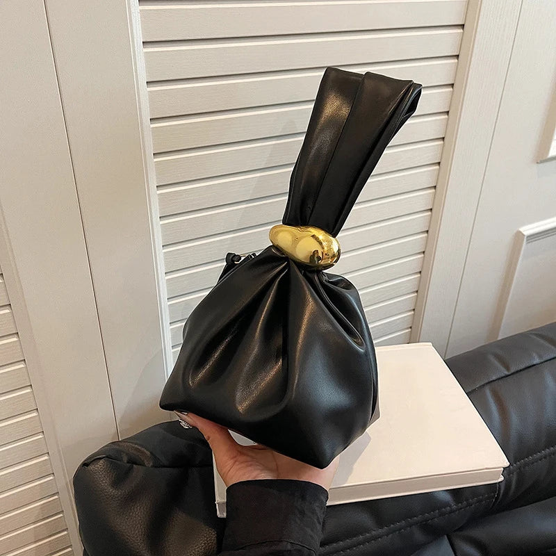 Design Mini PU Leather Dumpling Niche Clutch Bags for Women Fashion Knotted Female Retro Shoulder Bag Wrist Handbags and Purses-26