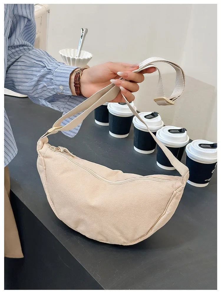 Solid Color Corduroy Women's Hobos Shoulder Bag Retro Casual Female Crossbody Bags Ladies Daily Travel Handbags Messenger Bag-21