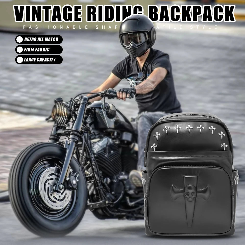 Motorcycles Accessories Bag 3D Skull PU Leather Bag Waterproof Men Women Motocycle Motorcycle Backpack Travel Bag Large PU leather-13