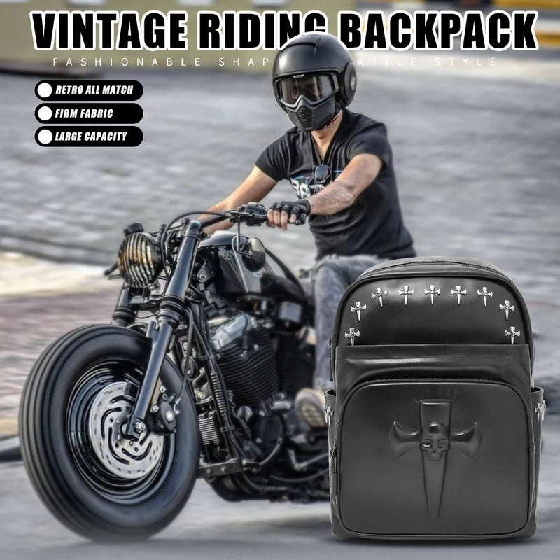 Motorcycles Accessories Bag 3D Skull PU Leather Bag Waterproof Men Women Motocycle Motorcycle Backpack Travel Bag Large PU leather-4