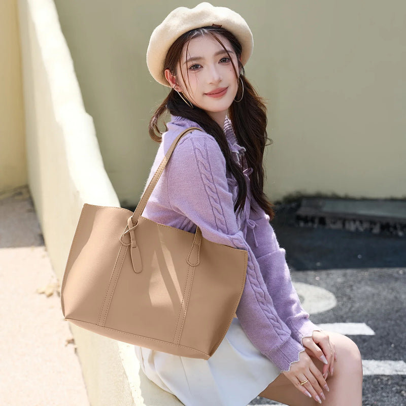 Tote Bag Solid Plain Lightweight Large Capacity PU Leather Shoulder Handbag Portable Travel Daily Women-29