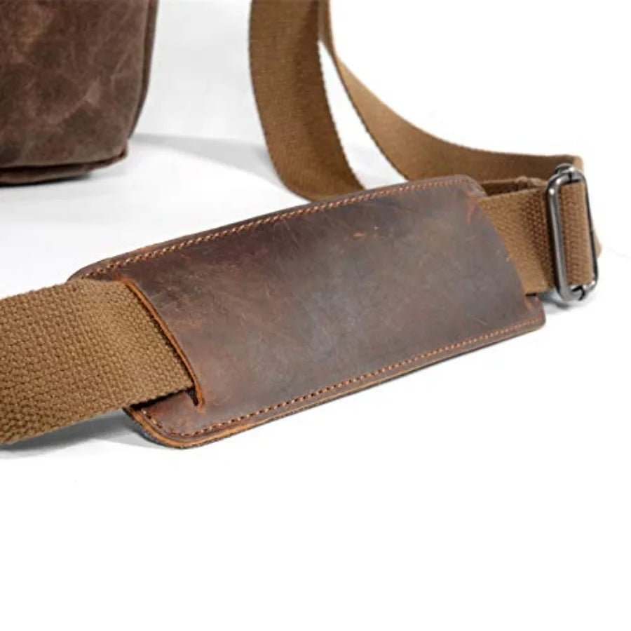 SLR Camera Bag, Waterproof Wax Canvas Bag Vintage Camera Case Messenger Bag with Interlayer Pad-12