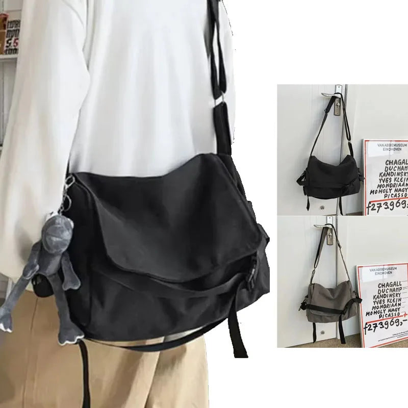 Large Capacity Canvas Messenger Bag Adjustable Shoulder Strap Casual Crossbody Handbag School Daily Bag for Youth Girls Men