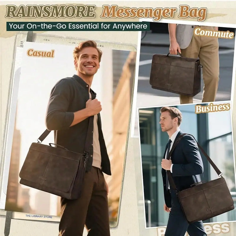 Vintage Flap Messenger Bag For Men PU Leather Laptop Bag 15.6 Inch Mens Briefcase Waterproof Satchel Computer Bag-2