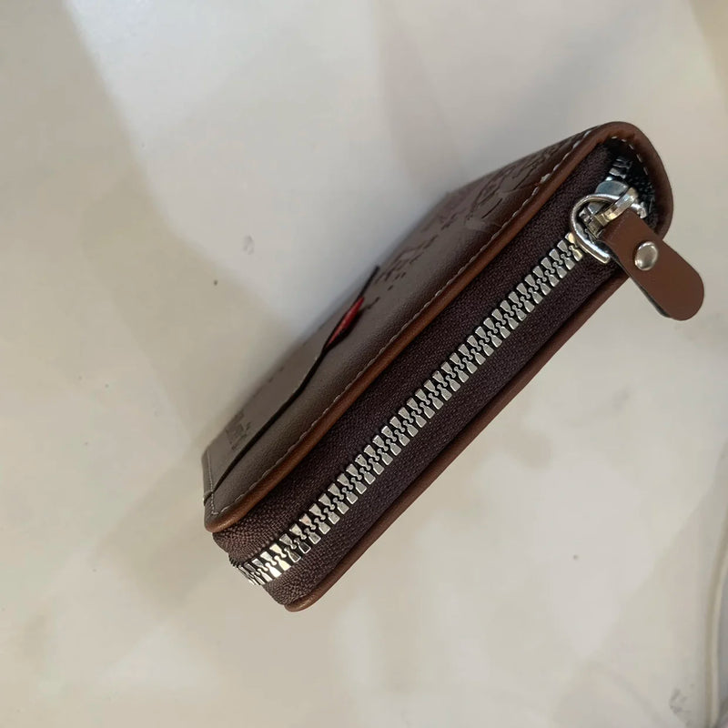 Men's Trendy Splicing Fashion PU Retro Wax Oil Leather Short Style Wallet Coin Pocket Card Clip Retro Style Compact Money Holder-16