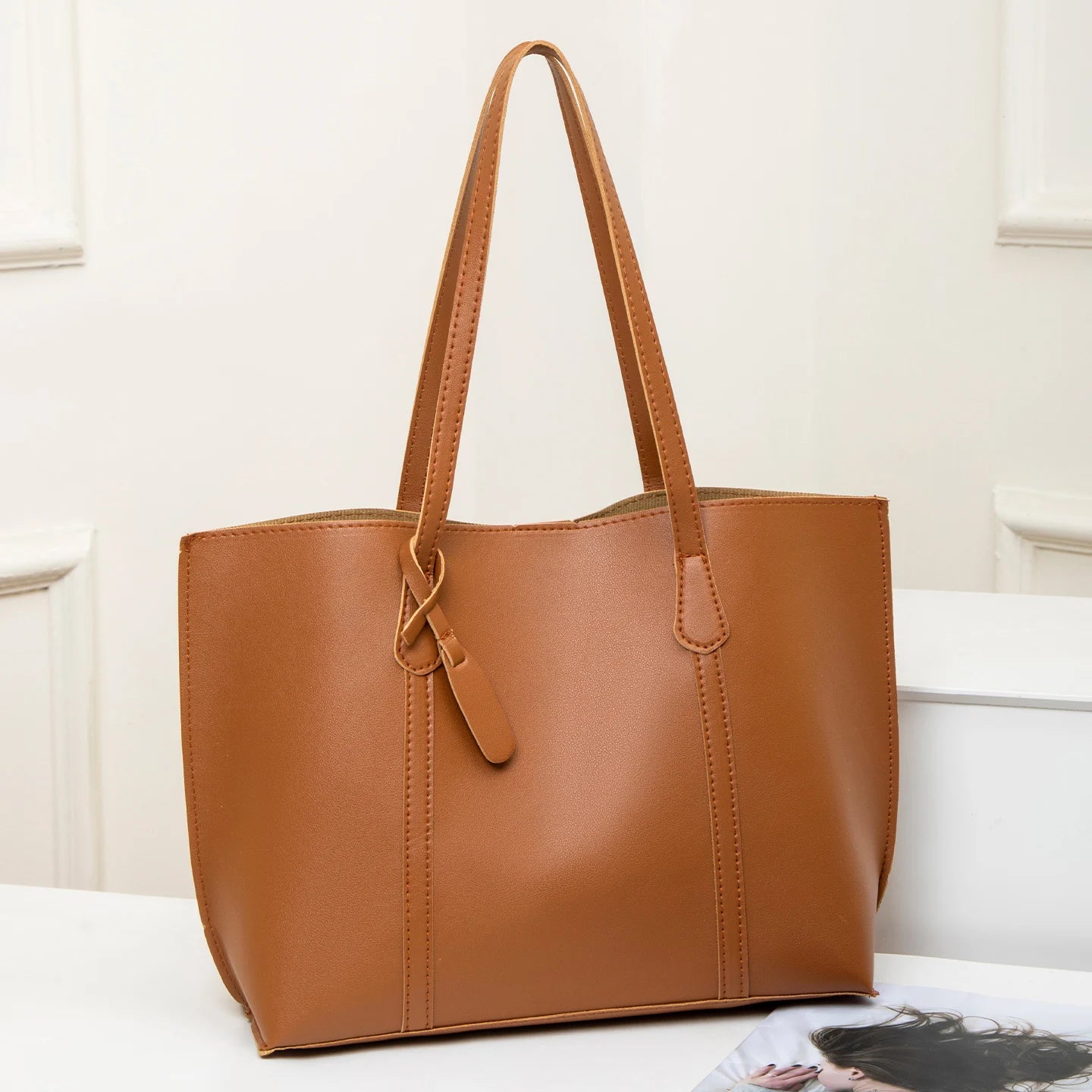 Tote Bag Solid Plain Lightweight Large Capacity PU Leather Shoulder Handbag Portable Travel Daily Women-32