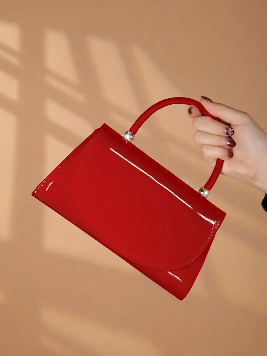 Red Patent Leather Flap Handbag For Evening Party Business Occasion