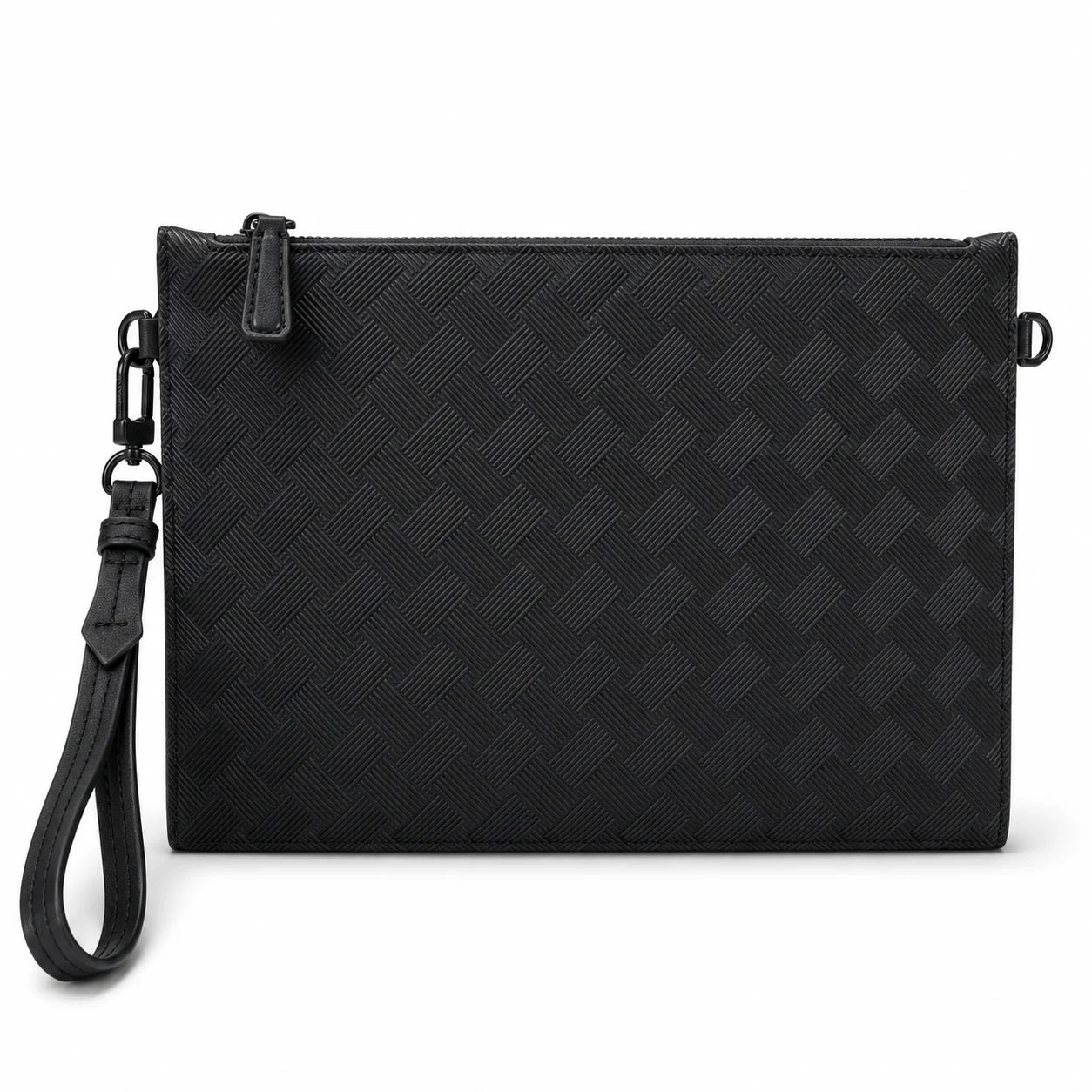 Men's Clutch Bag Luxury Designer Woven Leather Wristlet Handbag Black Business Envelope Purse Large Capacity Zipper Premium Hand Bag For Man Daily & Office Use-1
