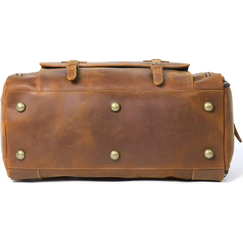 Light Brown Genuine Leather Weekender Bag for Men: Travel & Gym Duffle-6