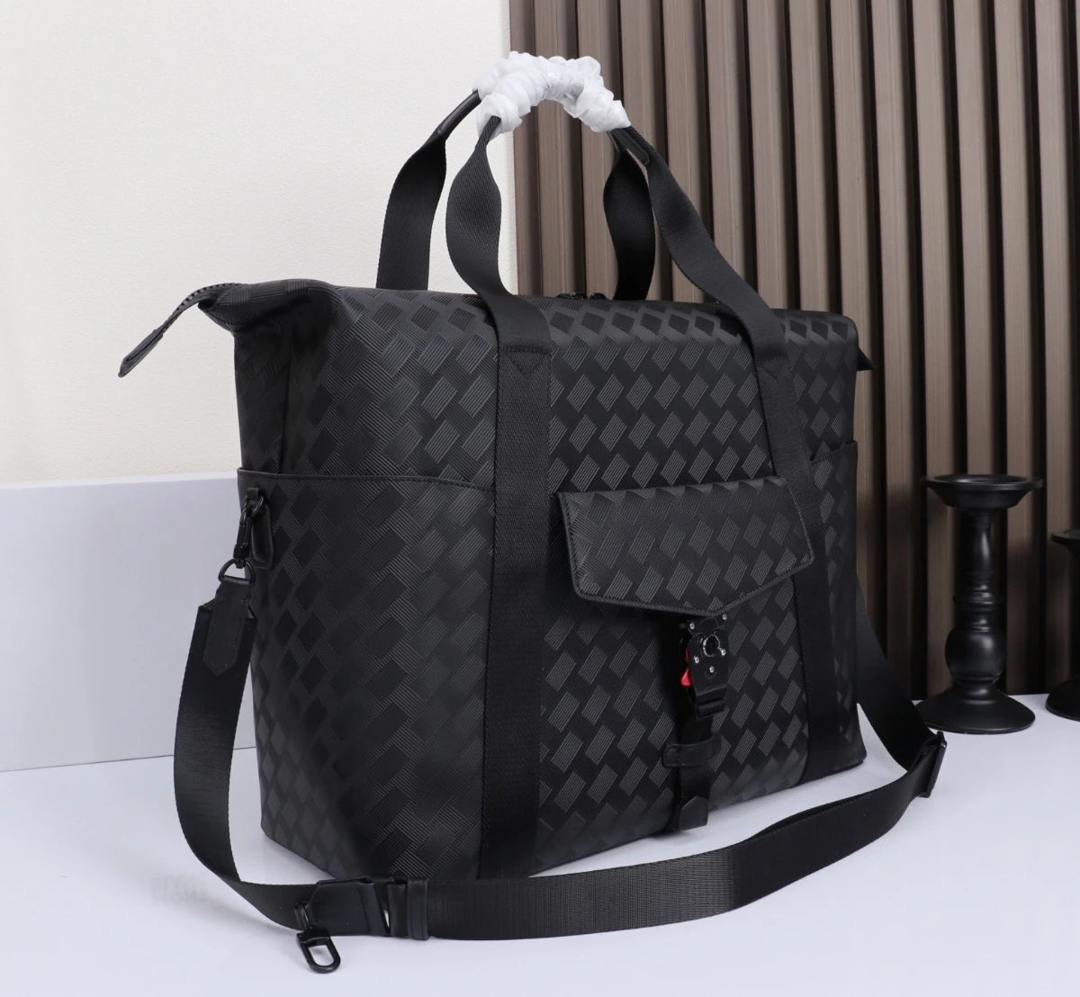 Men's Large Travel Bag Luxury Designer Genuine Leather Duffle Weekend Handbag Woven Embossed Luggage Business Crossbody-9