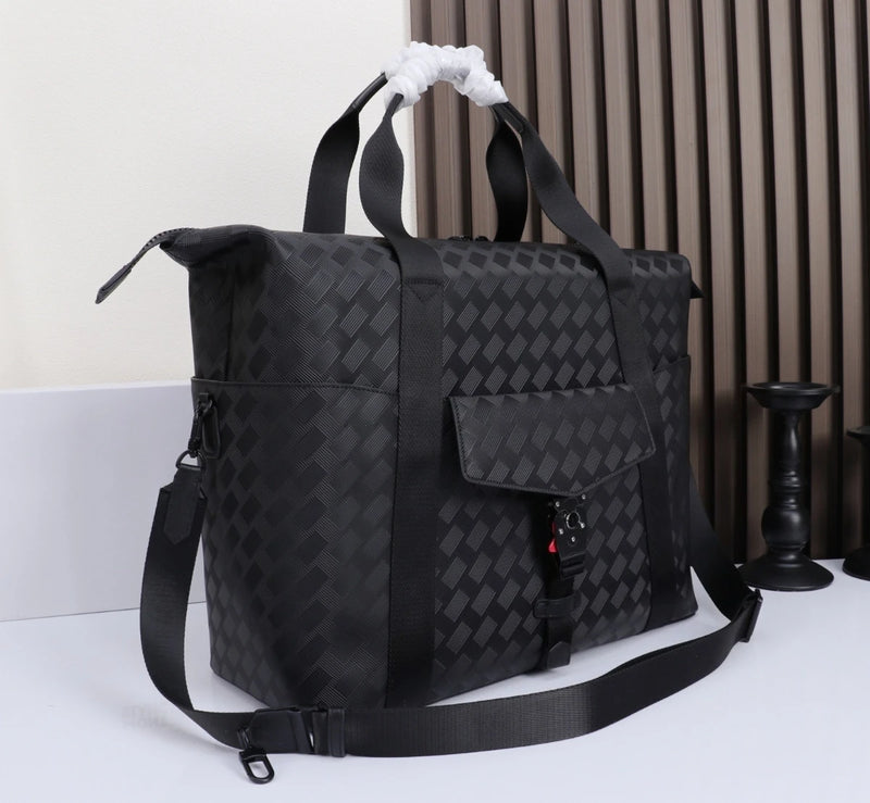 Men's Large Travel Bag Luxury Designer Genuine Leather Duffle Weekend Handbag Woven Embossed Luggage Business Crossbody-9