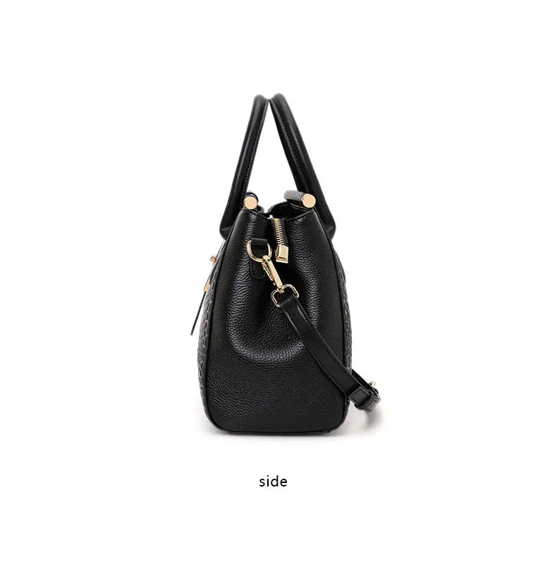 Classic Black Croc Print Cow Leather Handbag Ladies Metal Twist Lock Tote Bag With Detachable Crossbody Shoulder Strap-16