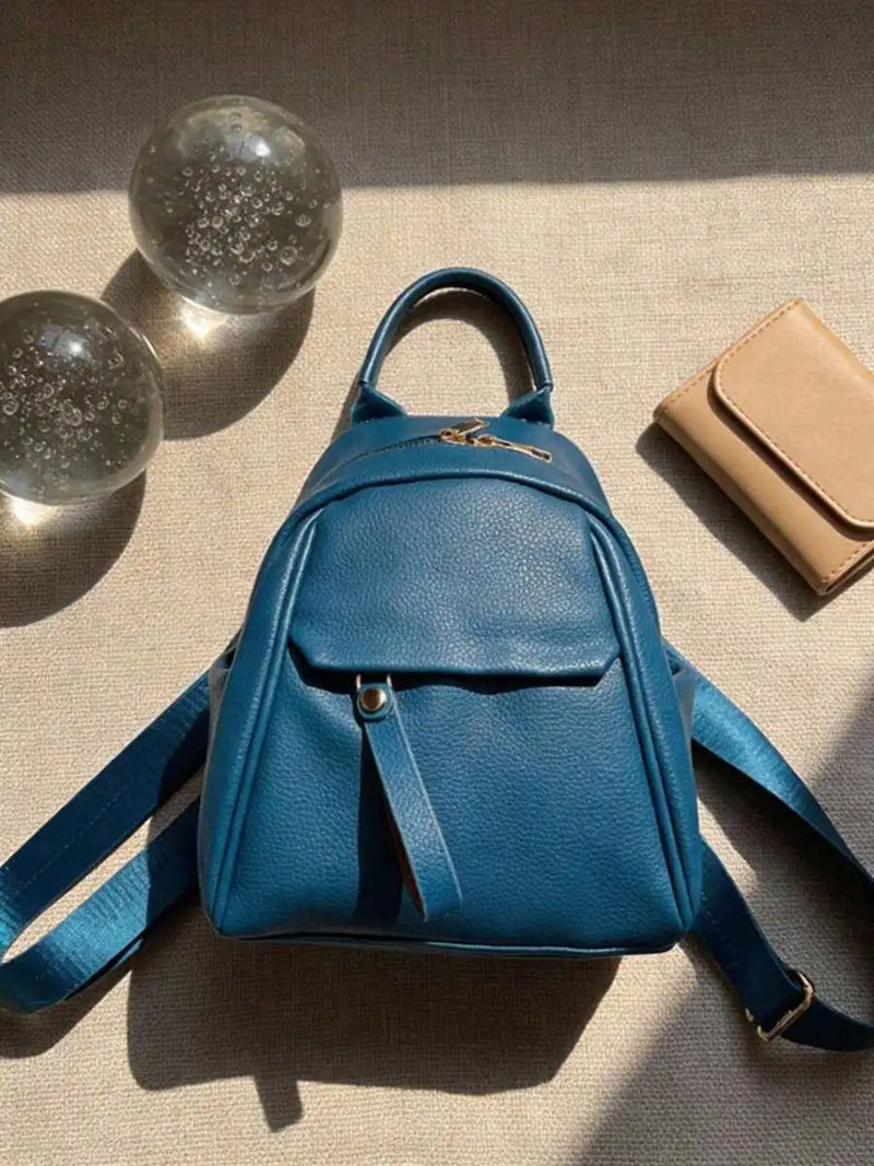 Womens Small PU Leather Backpack With Zipper Closure Top Handle Multi Pocket Daily Travel Bag-8