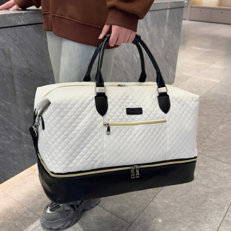 2Pcs Travel Duffel Bag Set with Shoe Compartment, Waterproof Weekender Bag & Toiletry Bag, Carry-on Overnight Bag for Gym, Business, Hospital Bag-5