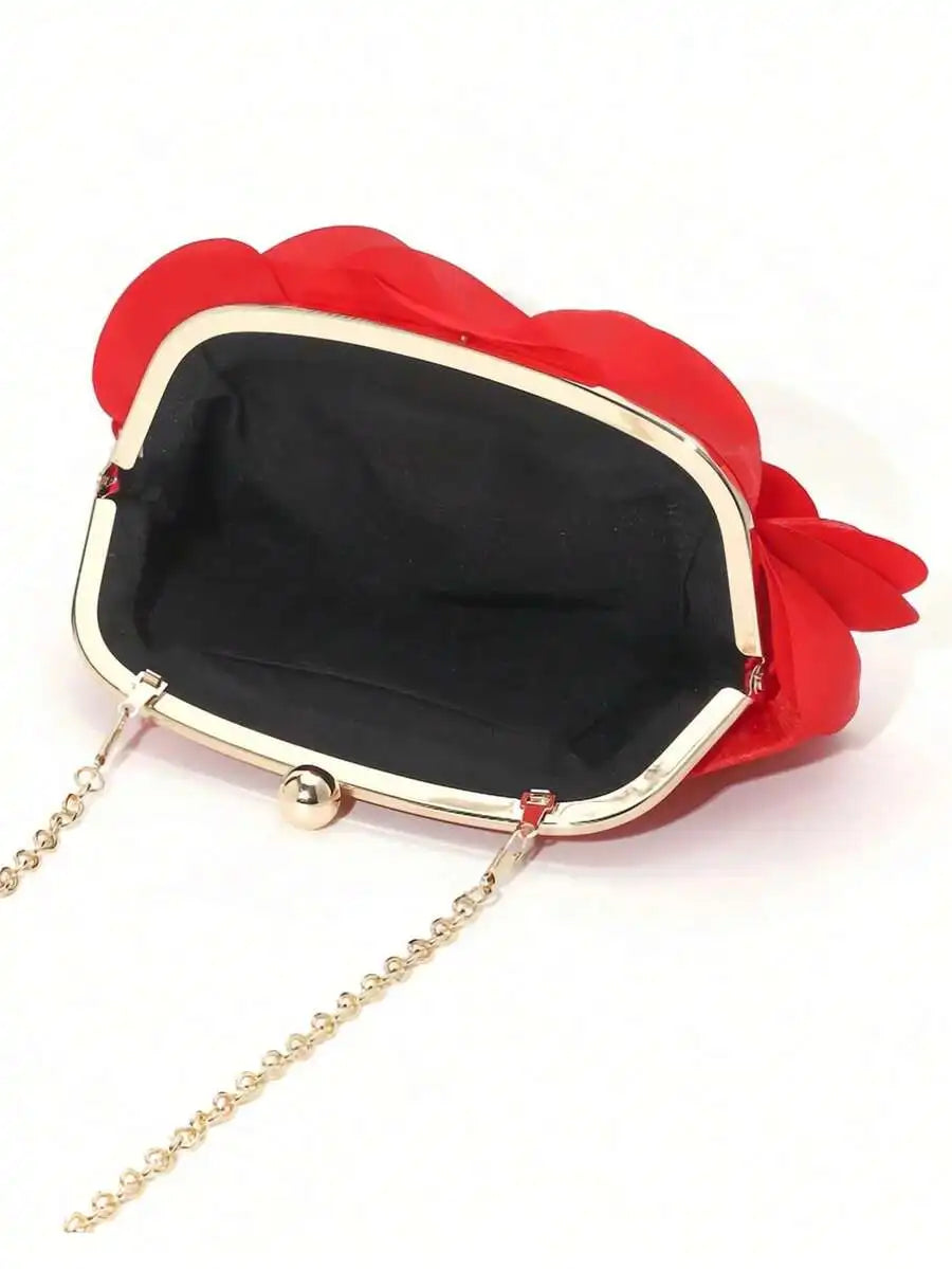 Red Flower Clutch Bag For Women Vintage Elegant Evening Party Wedding Bag-4