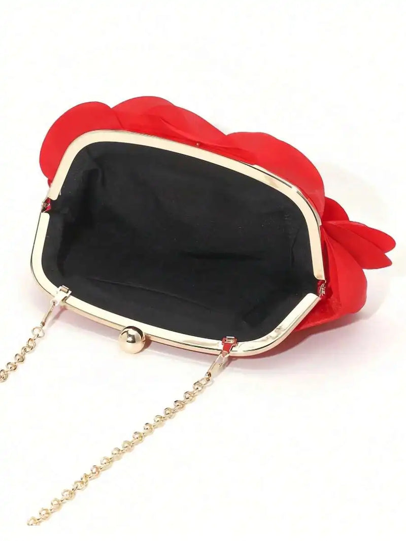 Red Flower Clutch Bag For Women Vintage Elegant Evening Party Wedding Bag-4