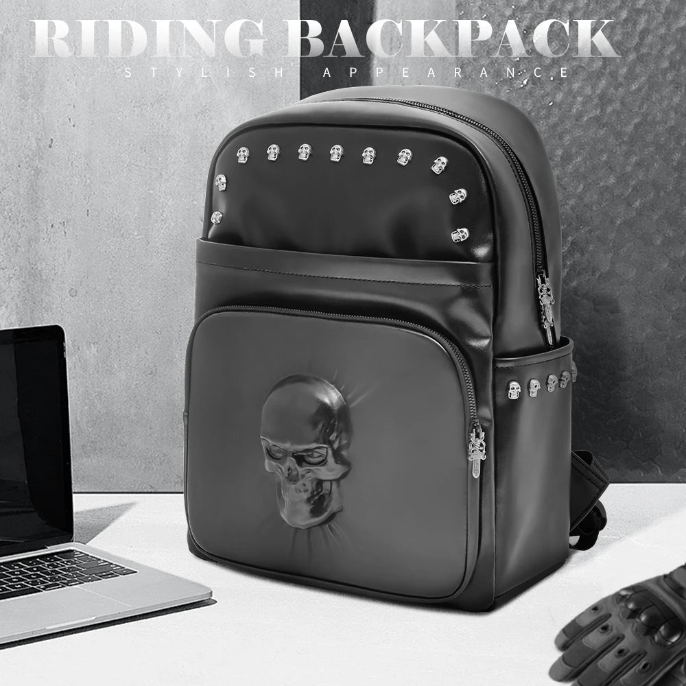 Motorcycles Accessories Bag 3D Skull PU Leather Bag Waterproof Men Women Motocycle Motorcycle Backpack Travel Bag Large PU leather-10