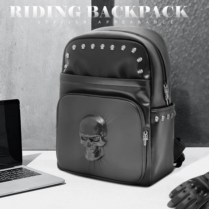 Motorcycles Accessories Bag 3D Skull PU Leather Bag Waterproof Men Women Motocycle Motorcycle Backpack Travel Bag Large PU leather-2