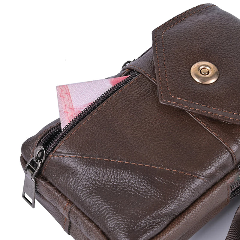 Men Simple Shoulder Bag Waterproof Leather Vintage Waist Pouch Lightweight  Phone Purse Male Travel Outdoor Bag-5