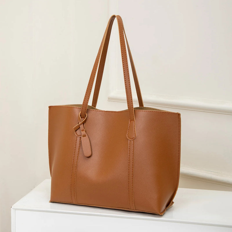 Tote Bag Solid Plain Lightweight Large Capacity PU Leather Shoulder Handbag Portable Travel Daily Women-18