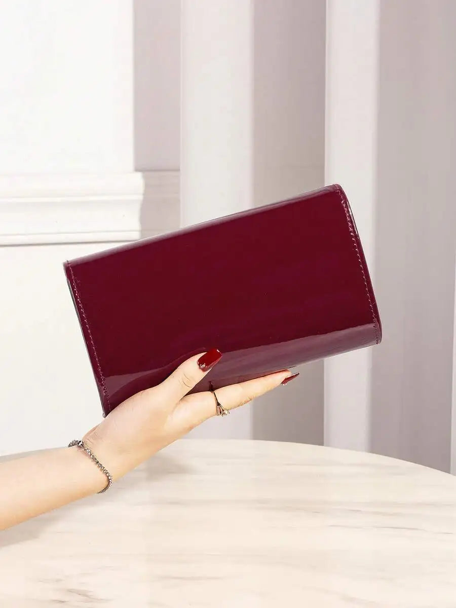 Patent PU Leather Envelope Clutch Evening Bag For Women-3