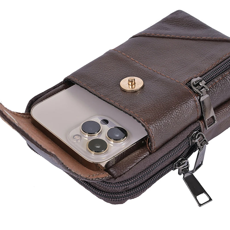 Men Simple Shoulder Bag Waterproof Leather Vintage Waist Pouch Lightweight  Phone Purse Male Travel Outdoor Bag-4